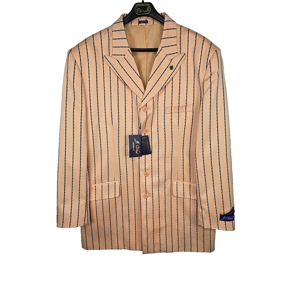 J. Vital Men's Blazer Suit Jacket 46L Peach/Black Pinstripe - NWT - Picture 1 of 8